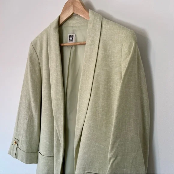 Anne Klein Light Green Linen Blend Blazer - Picture 3 of 10